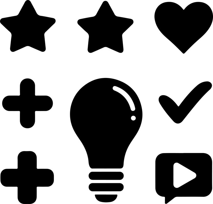Iconos de bombillas icono de cámara icono de micrófono icono de glph icono de cerebro humano icono de corazón icono de teléfono móvil