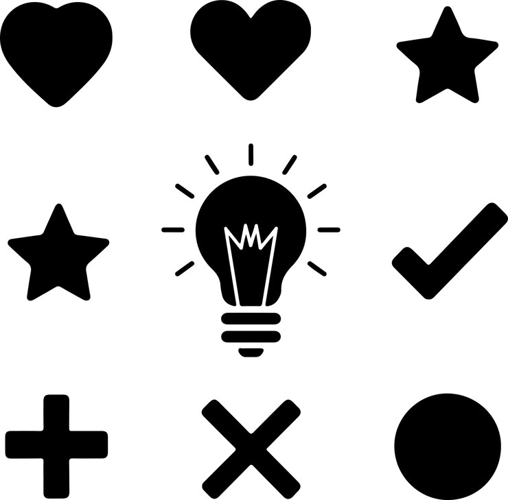 Iconos de bombillas icono de cámara icono de micrófono icono de glph icono de cerebro humano icono de corazón icono de teléfono móvil