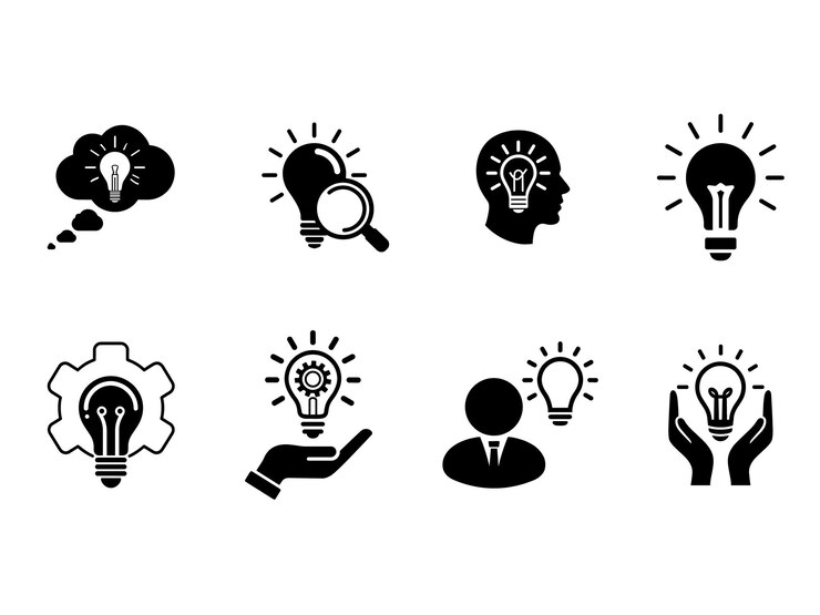 Iconos de bombillas Ideas Innovación y soluciones