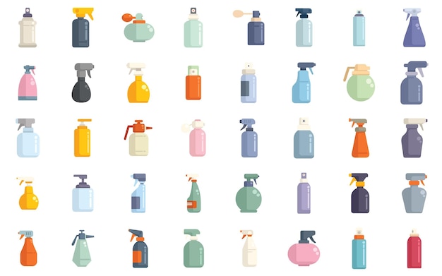 Iconos de botella de spray conjunto limpiador de pulverizador de vector plano