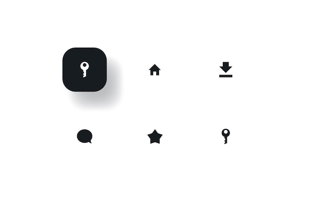 iconos y botón de aplicación incluyendo la clave esencial botón de descarga de icono vector de estrella de casa y burbuja de chat