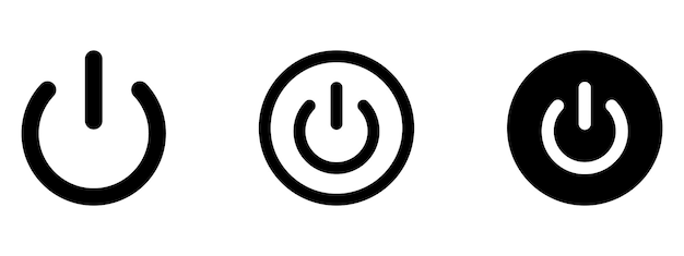 Iconos del botón de encendido Símbolos para los estados de encendido y apagado Formas simples en color negro Señales tecnológicos para el control del dispositivo