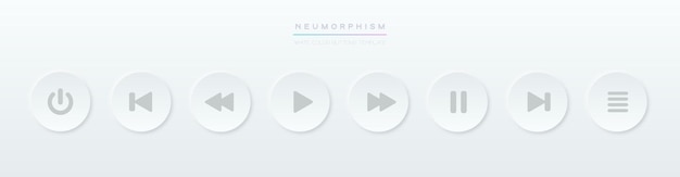 Iconos de botón de reproducción blancos Botones de reproductor de música de interfaz de usuario neumórfica Elementos de interfaz de audio o video de vector