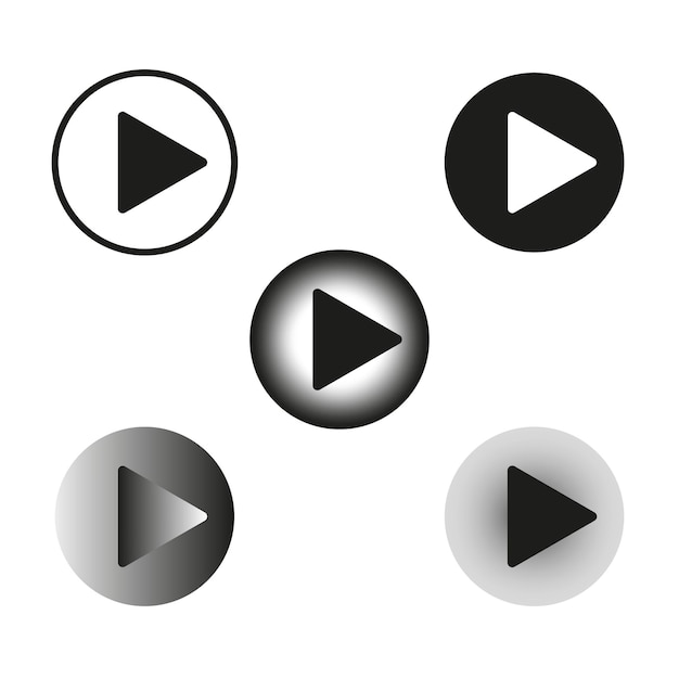 Iconos de botón de reproducción Símbolos vectoriales multimedia Formas de reproducción en círculo Elementos de gradiente negro