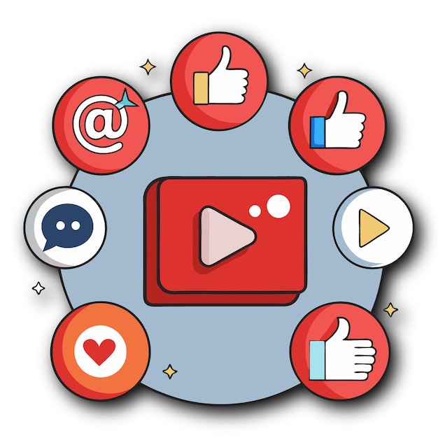 Iconos de botón rojo para Me gusta Comentar Compartir y suscribirse Acciones Medios sociales Botones de acción vector