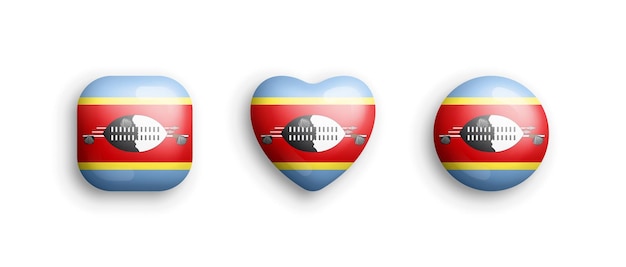 Iconos brillantes vectoriales 3D de la bandera nacional oficial de Eswatini aislados en fondo blanco