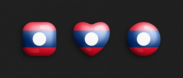 Iconos brillantes vectoriales 3D de la bandera nacional oficial de Laos aislados en fondo negro