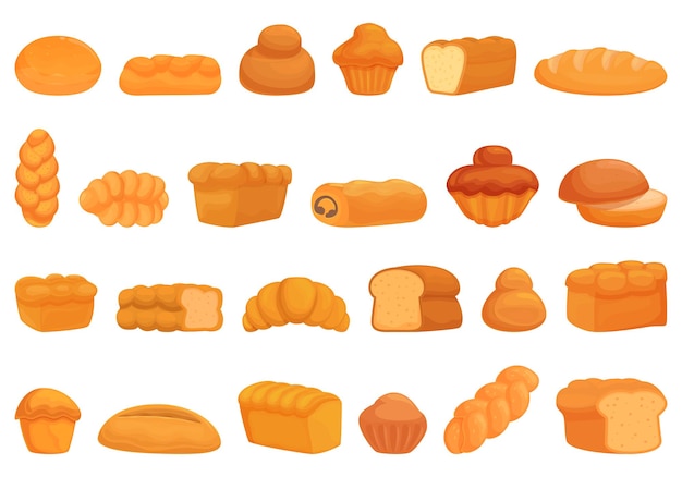 Iconos de brioche conjunto vector de dibujos animados Pan comida pastelería postre