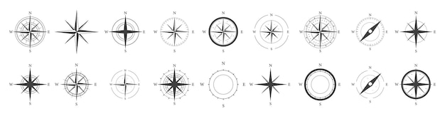 Iconos de brújula Conjunto de símbolos de brújula simple vector Icono de rosa de los vientos