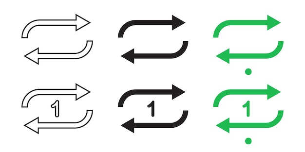 iconos de bucle vectorial y bucle único en tres estilos para reproductor de música multimedia