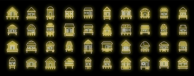 Los íconos de los bungalows se establecen con neón vectorial