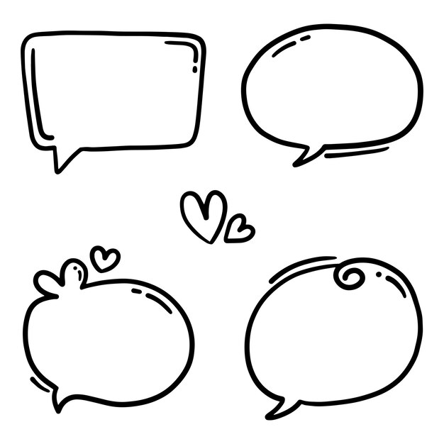 Los iconos de burbujas de chat y habla se establecen en el arte de garabateo El estilo de arte pop del icono del mensaje en la ilustración vectorial