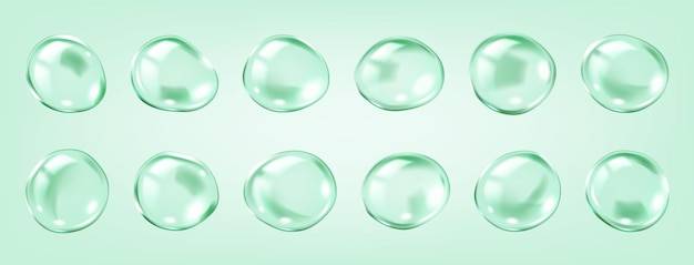 Iconos de burbujas translúcidas que encapsulan moléculas de colágeno