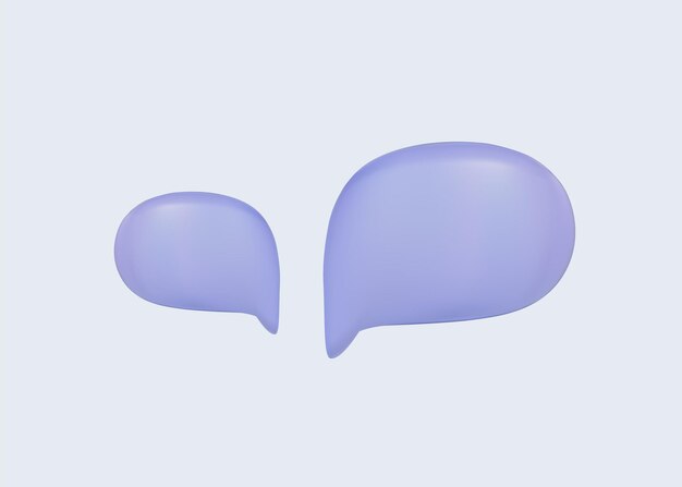 Iconos de burbujas de voz 3d en blanco. Cuadro de mensaje de dibujos animados aislado sobre fondo azul. Redes sociales