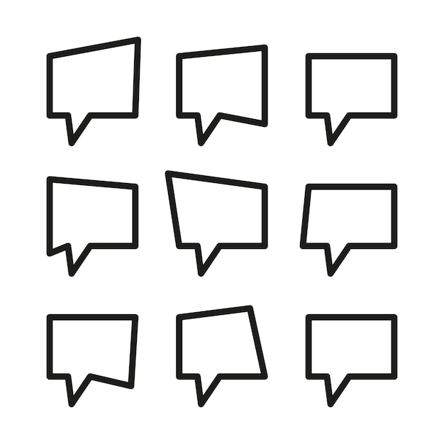 Iconos de burbujas de voz Formas de texto parlante Conjunto de contornos vectoriales Símbolos de marcos de diálogo