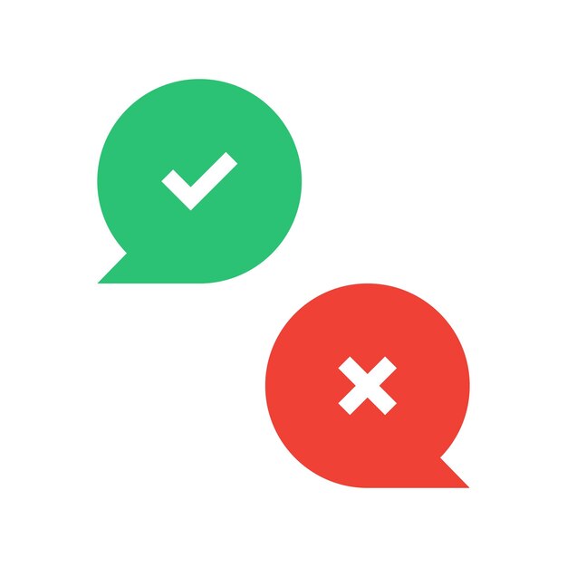 Iconos de burbujas de voz de marcación y cruzamiento Icones de marcas de marcación Ilustración vectorial