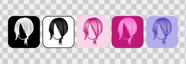 Vector iconos de cabello femenino silueta contorno dibujado a mano para logotipo clip art símbolo pegatina o salón de belleza