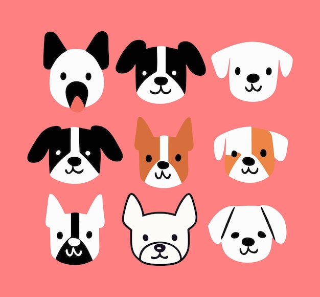 Iconos de cabeza de perro vectoriales ilustración plana vectorial aislada en fondo blanco