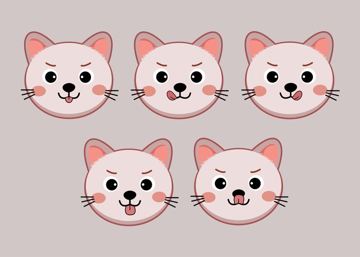 Iconos de cabezas de gatos Conjunto de gatos planos de dibujos animados de diferentes razas aislados