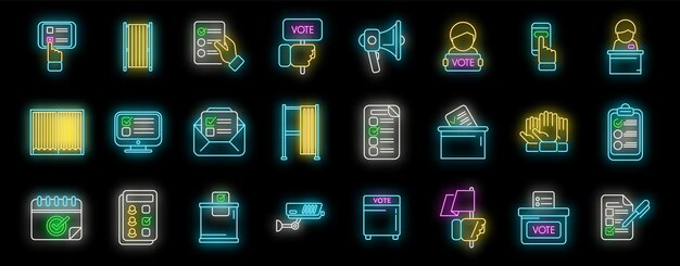 Los iconos de las cabinas de votación establecen el neón vectorial