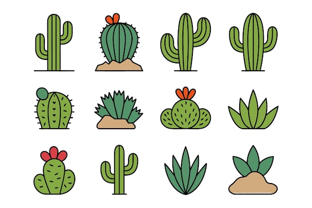 Iconos de cactus y suculentas Plantas del desierto Clipart