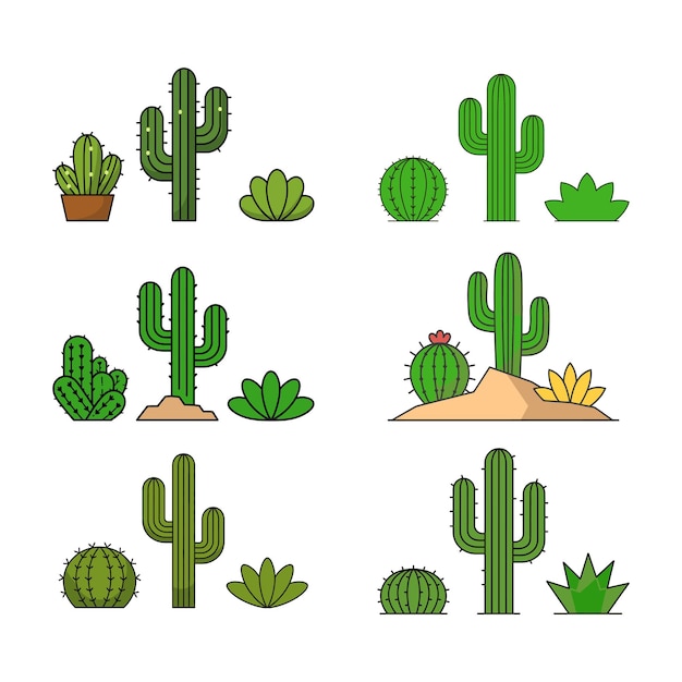 Iconos de cactus y suculentas Plantas del desierto Clipart