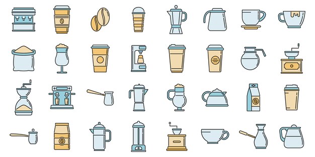 Los iconos de café establecen el color vectorial