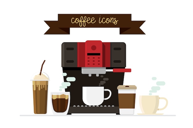 Iconos de café y máquina de café
