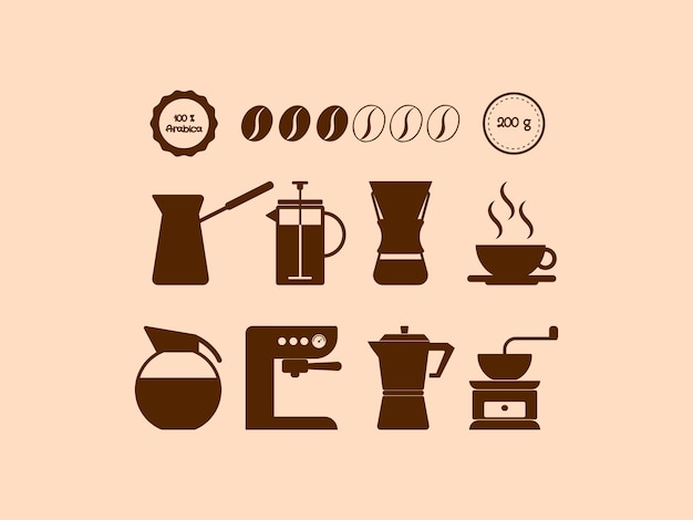 Iconos de café en marcos transparentes Ideal para etiquetar envases de café
