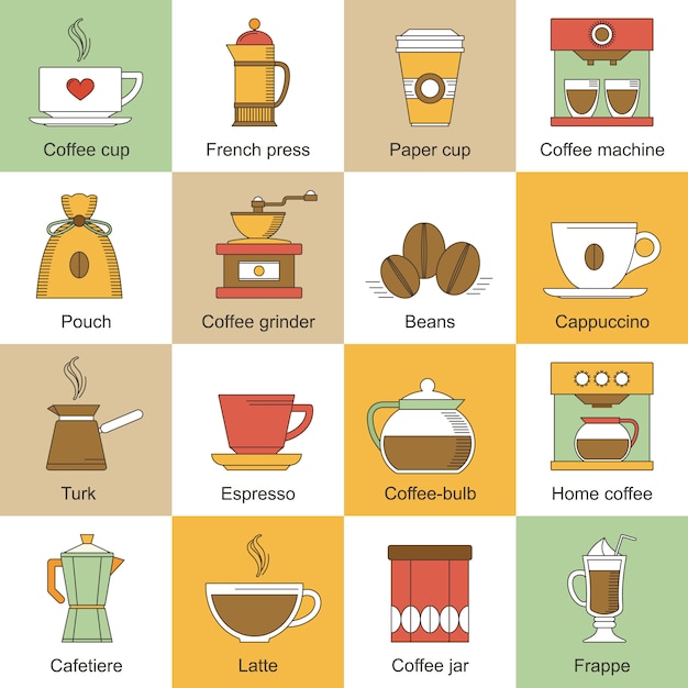 Vector iconos de café planos