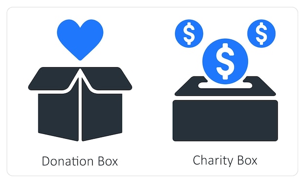 Iconos de cajas de donaciones y caridad