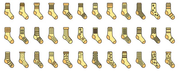 Los iconos de calcetines de algodón establecen la línea de color vectorial