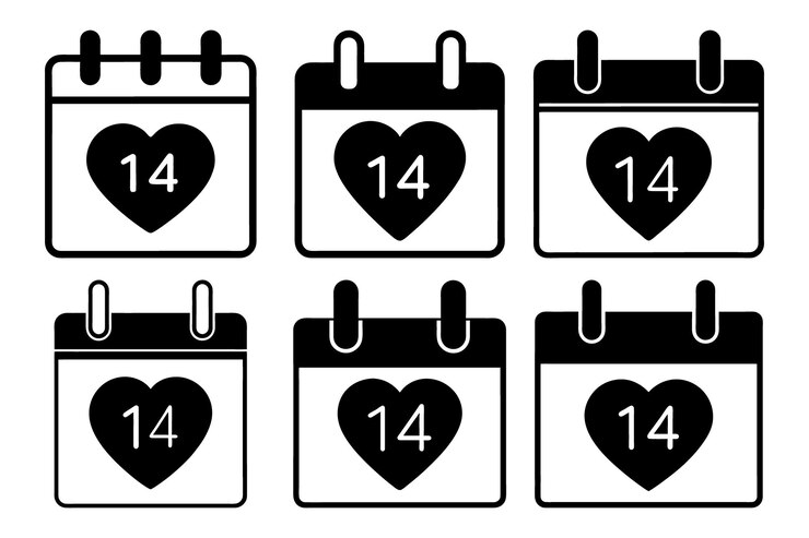 Iconos del calendario del día de San Valentín