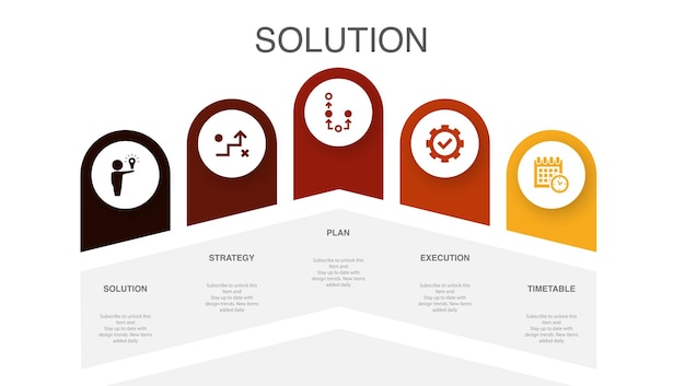 Iconos de calendario de ejecución del plan de estrategia de solución plantilla de diseño de diseño infográfico concepto de presentación creativa con 5 pasos