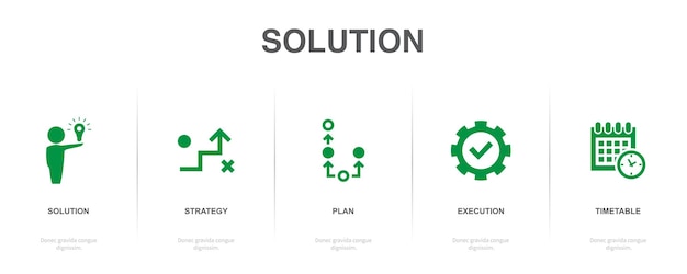Iconos de calendario de ejecución del plan de estrategia de solución Plantilla de diseño infográfico Concepto creativo con 5 pasos