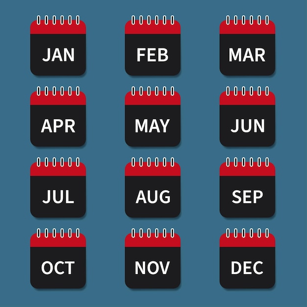 Iconos de calendario de temas oscuros de los meses del año