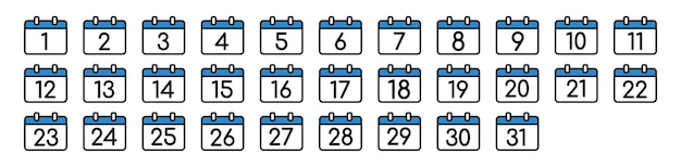 Iconos de calendario todos los días en estilo moderno Iconos de calendario de todos los días del año
