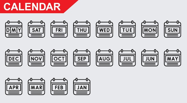 Vector iconos de calendario vectoriales en fondo blanco