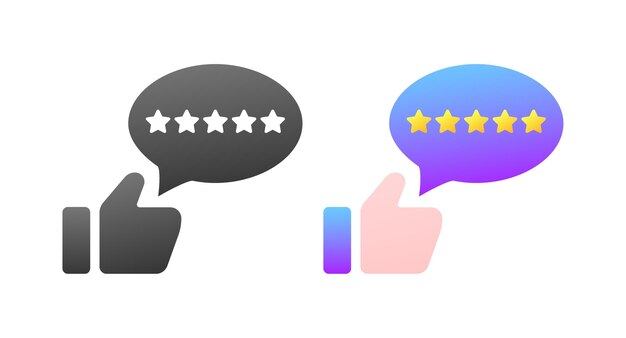 Iconos de calificación de pulgar hacia arriba Diferentes estilos de burbuja de color con estrellas Icones de calificación vectorial