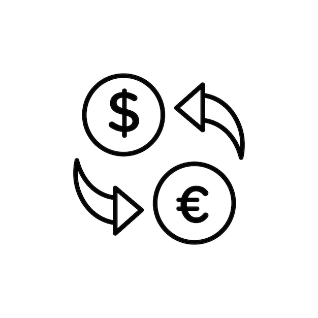 Iconos de cambio de divisas Conjunto de dinero Euro Swap Símbolo vectorial Línea de conversión de criptomonedas en dólares Signo