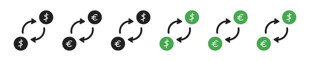 Iconos de cambio de dólares y euros Dinero de cambio de signos modernos Dinero de intercambio de símbolos simples Dinero de comercio de símbolos Configure iconos de intercambio de finanzas en estilo de diseño vectorial