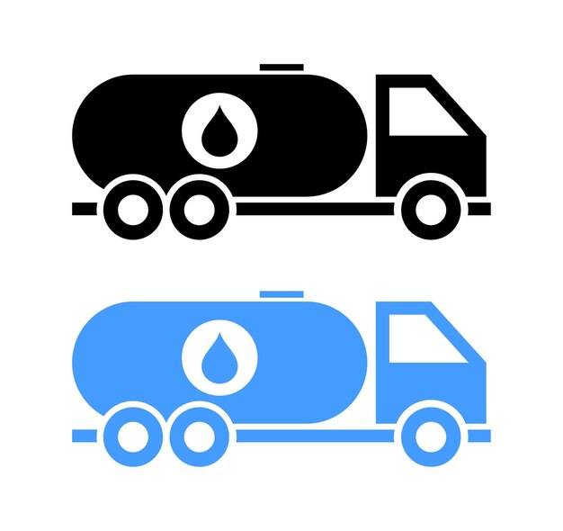 Iconos de camiones de agua Iconos vectoriales de estilo silueta y plano