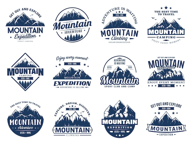 Iconos de campamento y expedición de escalada de montaña