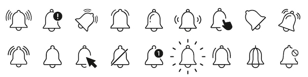 Iconos de campana de notificación Colección de iconos de campanas de notificación de línea negra Conjunto de mensajes de campana