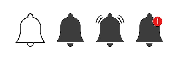 Iconos de campana de notificación Concepto de despertador Campanas de colección para redes sociales Mensaje entrante en la bandeja de entrada Nuevo masaje Ilustración vectorial 10 pasos