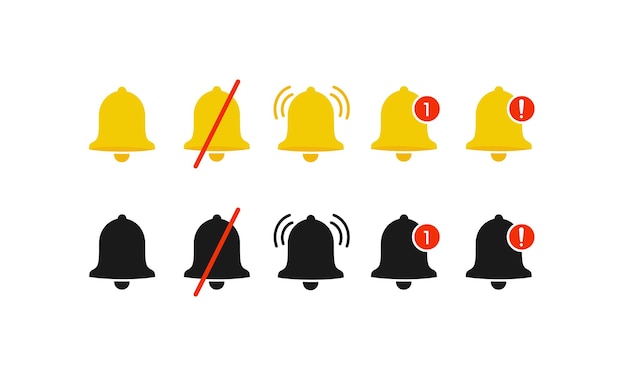 Iconos de campana de notificación. Mensaje entrante en la bandeja de entrada. Nuevo mensaje, colección de iconos de Notificación