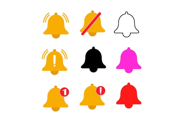 Iconos de campana de notificación minimalistas Establezca los iconos de las campanas de notificación y el vector de la campana de notificación
