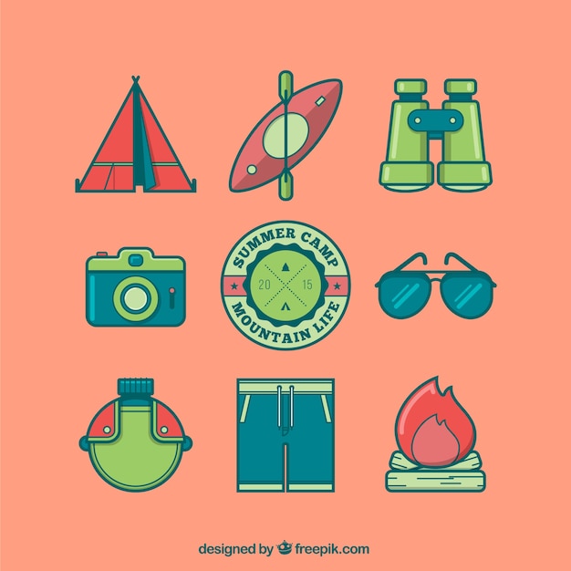 Iconos de camping de colores