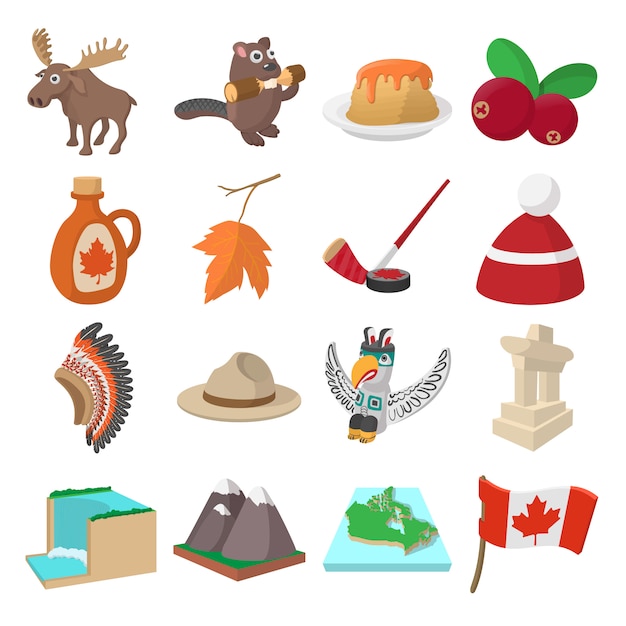 Iconos de canadá en estilo de dibujos animados para dispositivos web y móviles