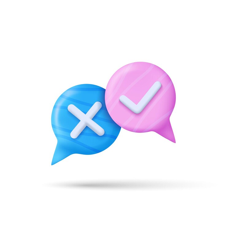 Vector iconos de cancelación de comprobación realistas en 3d signos confirmados de declive falso reacción de la encuesta ilustración vectorial